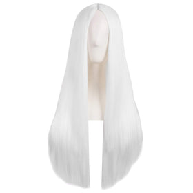 MapofBeauty 28 Inch White Long Straight Synthetic Wig front view