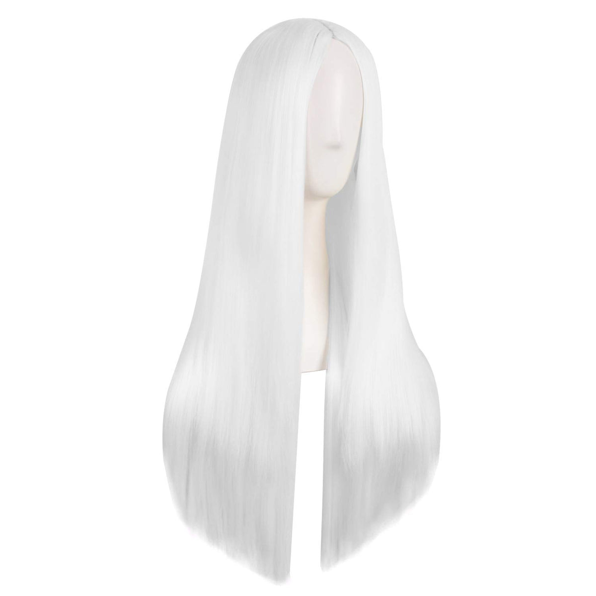 MapofBeauty 28 Inch White Long Straight Synthetic Wig side view