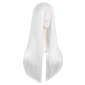MapofBeauty 28 Inch White Long Straight Synthetic Wig side view