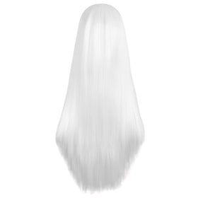 MapofBeauty 28 Inch White Long Straight Synthetic Wig styled