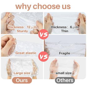 MAQIHAN Disposable Shower Cap showing thickened plastic material