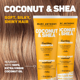Marc Anthony Coconut Shea Shampoo and Conditioner Set on a bathroom counter