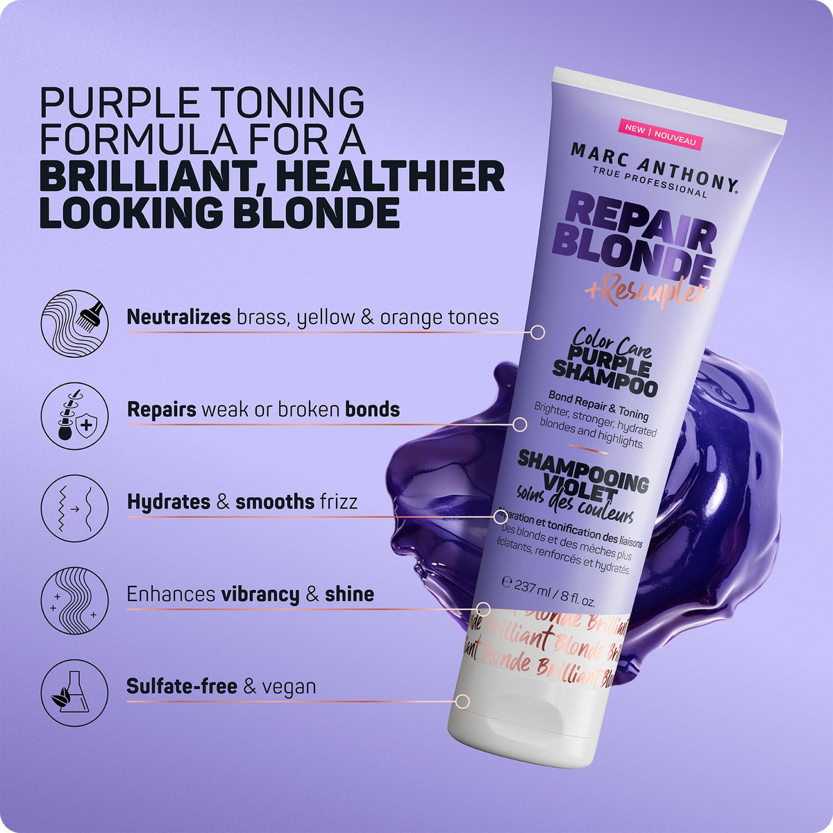 Marc Anthony Repair Blonde Shampoo and Conditioner in a bathroom setting