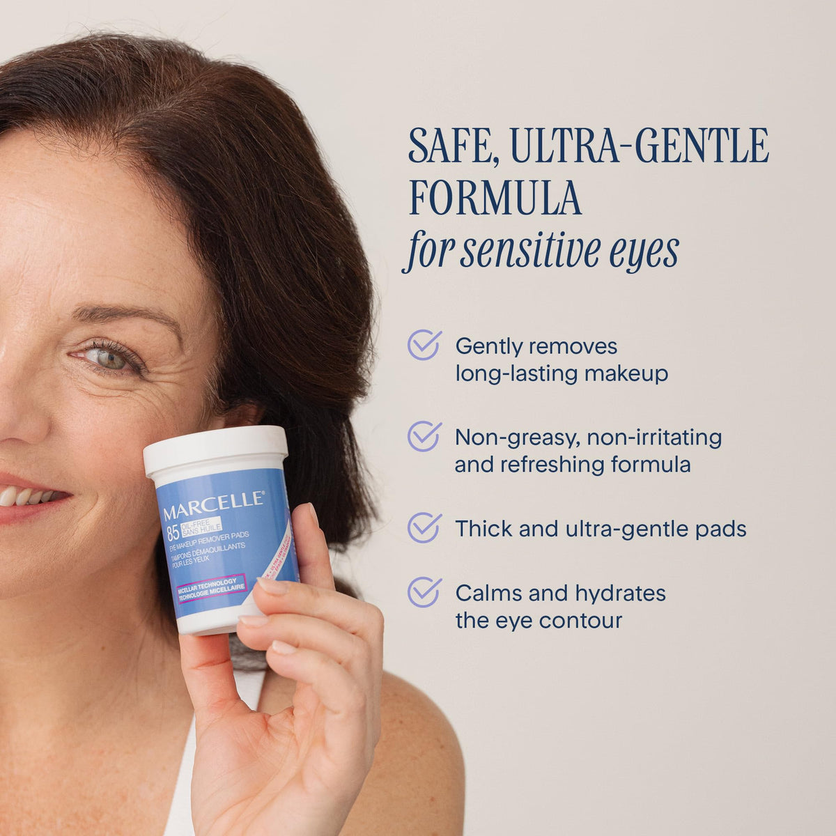 MARCELLE Eye Make-Up Remover Pads showing individual pad texture