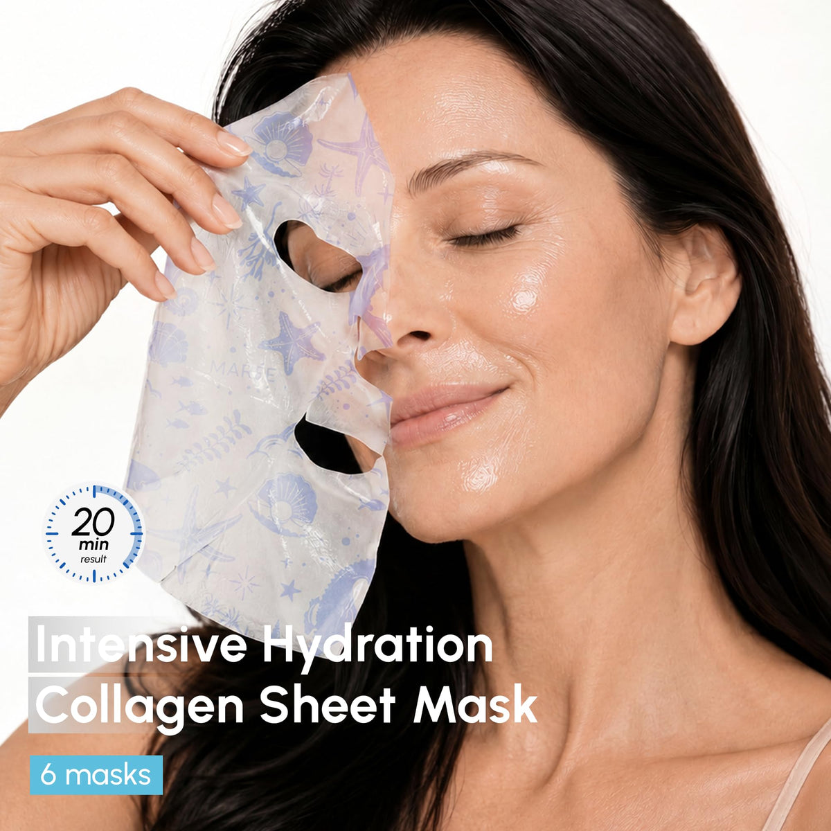 MAREE Collagen Facial Mask sheet close-up showing texture