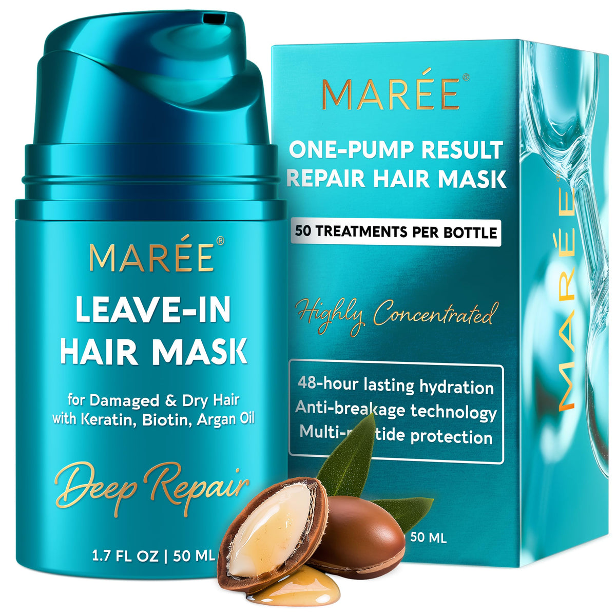 MAREE Deep Conditioning Leave-In Hair Mask front view with pump