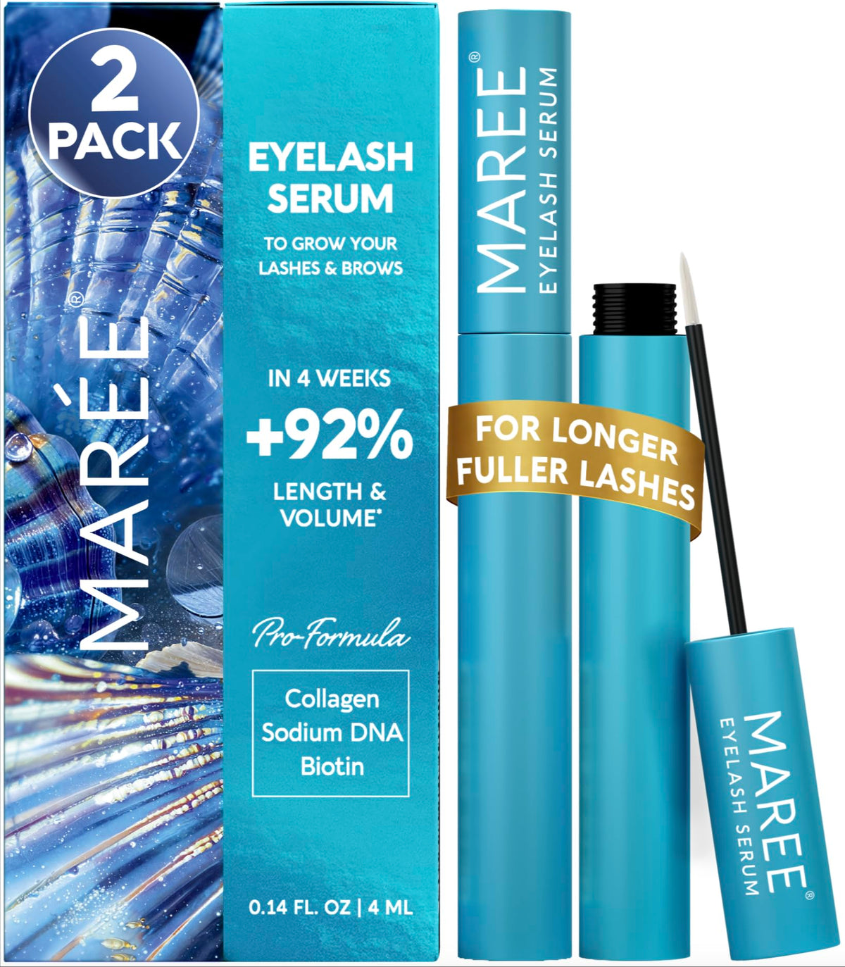 MAREE Eyelash Serum 2 Pack front view with applicator