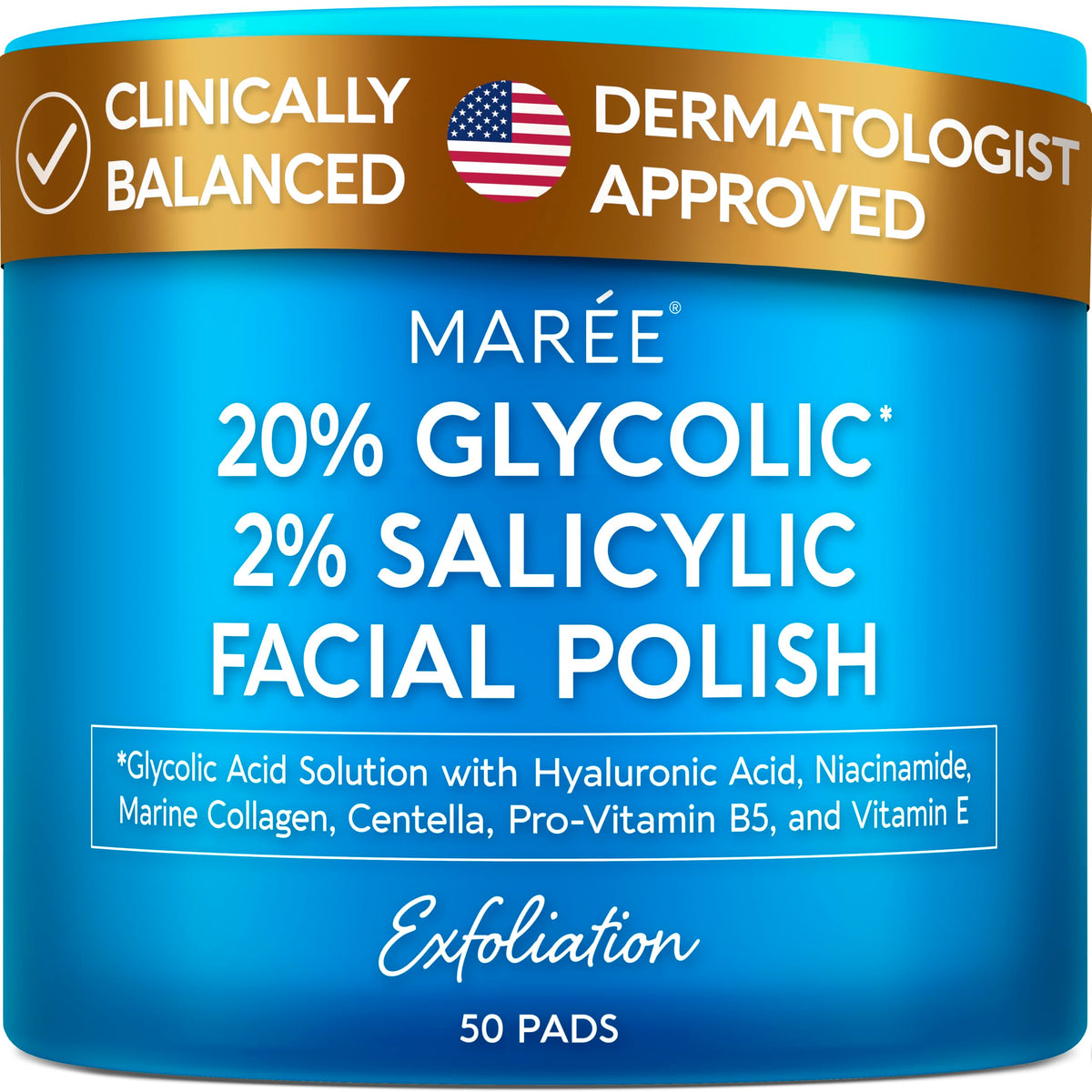 MAREE Glycolic Acid Pads 20% front view with packaging