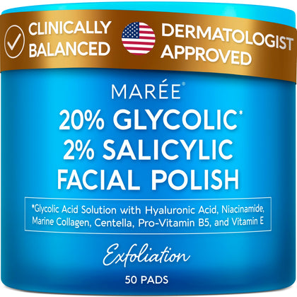 MAREE Glycolic Acid Pads 20% front view with packaging