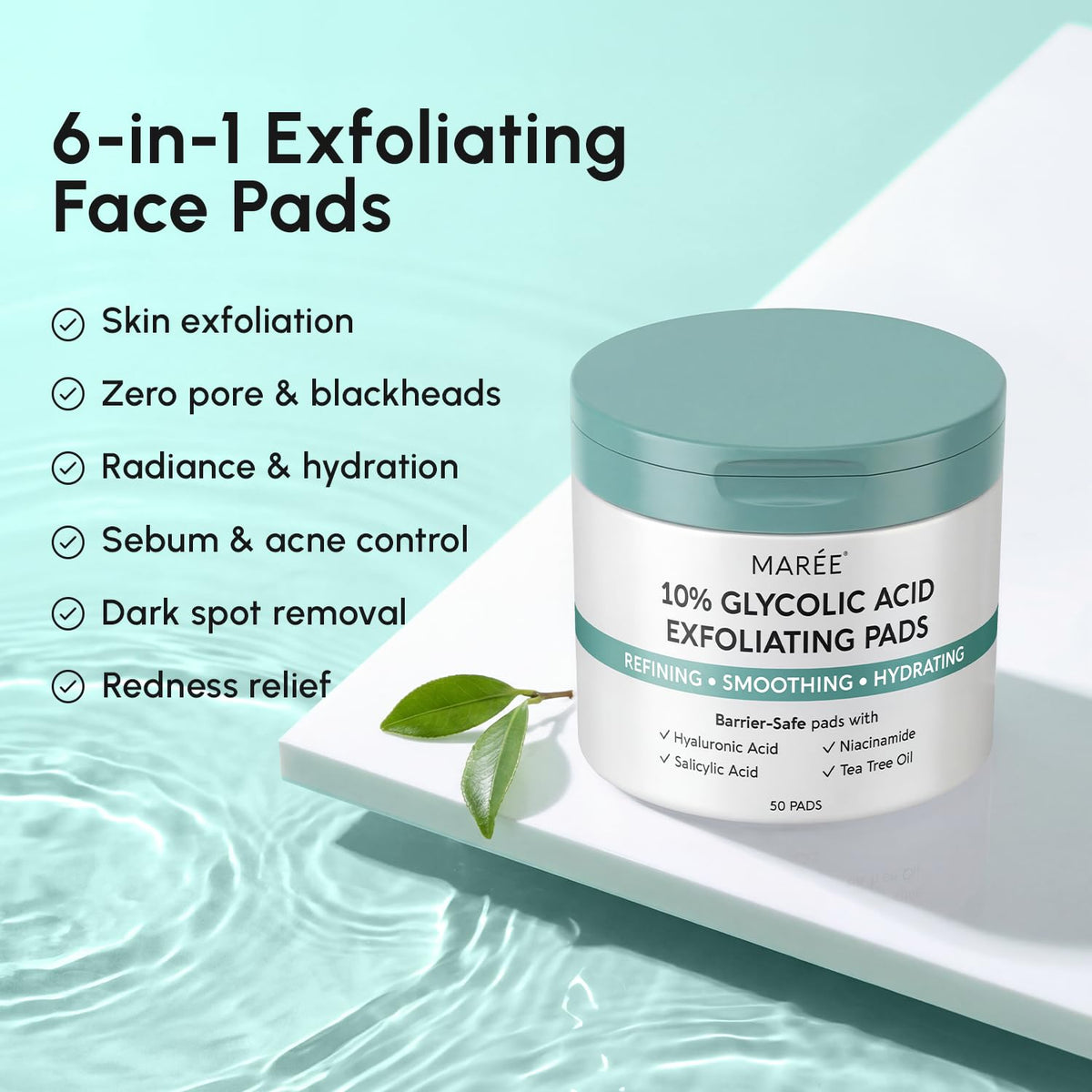 MAREE Glycolic Acid Pads on a bathroom counter
