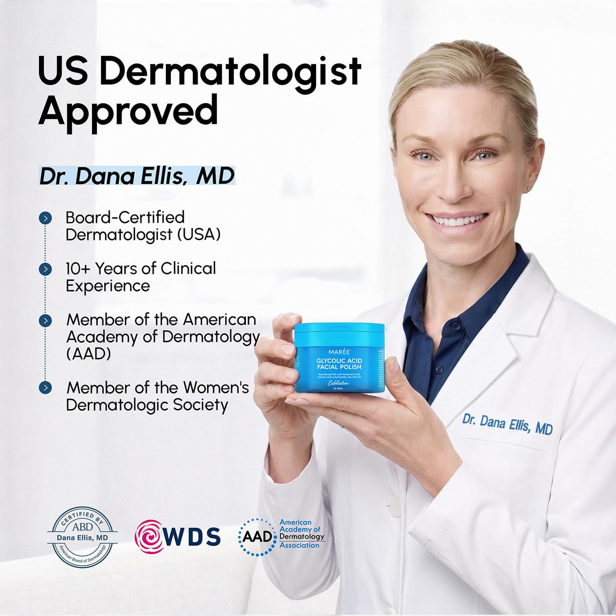 MAREE Glycolic Acid Pads on a vanity table