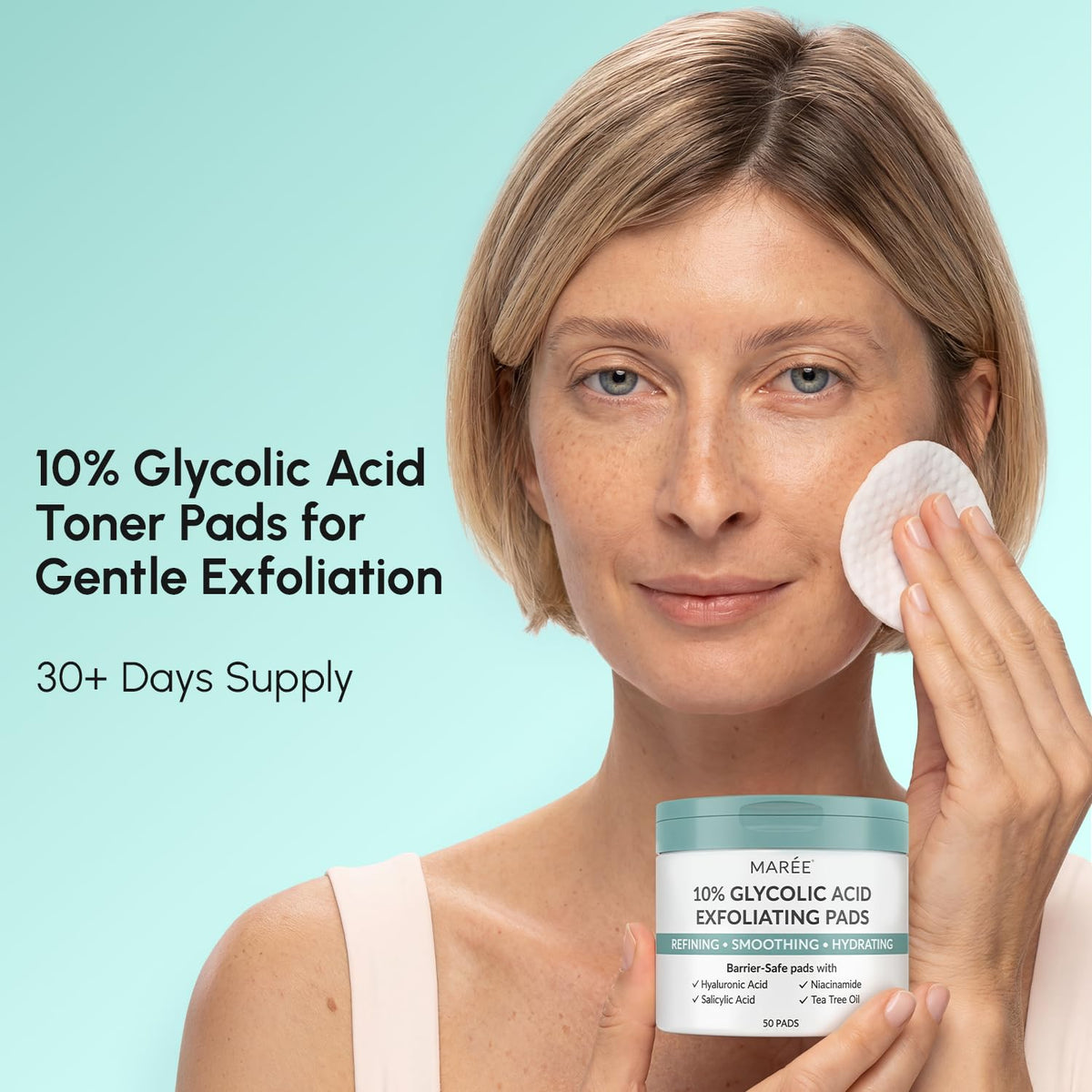 MAREE Glycolic Acid Pads opened with one pad visible