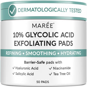 MAREE Glycolic Acid Resurfacing Pads front view with packaging