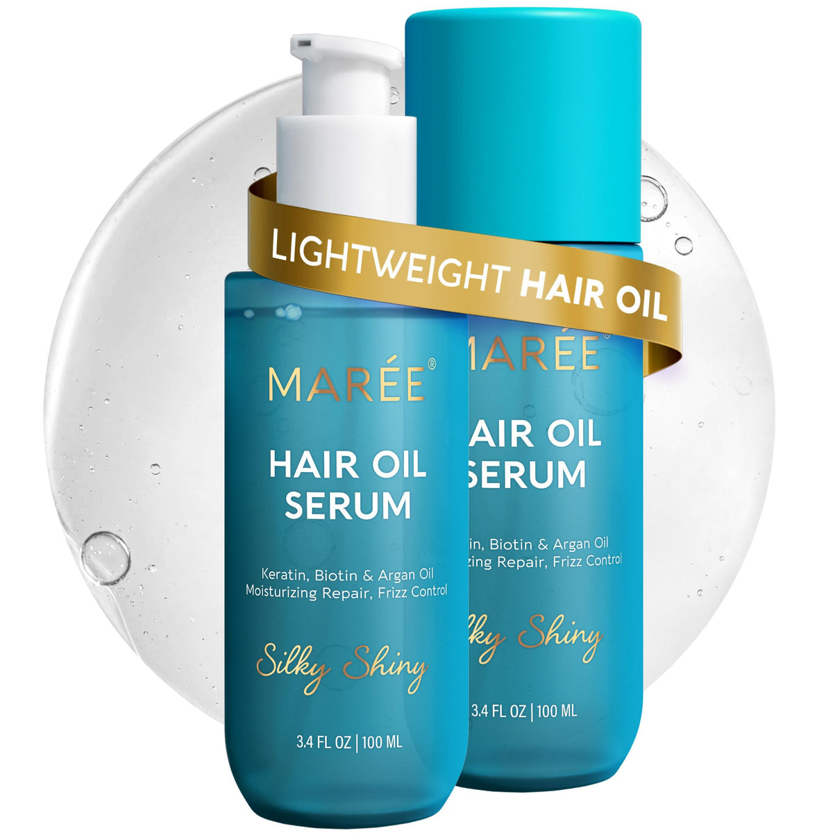 MAREE Hair Oil 2 pack front view with argan oil bottle