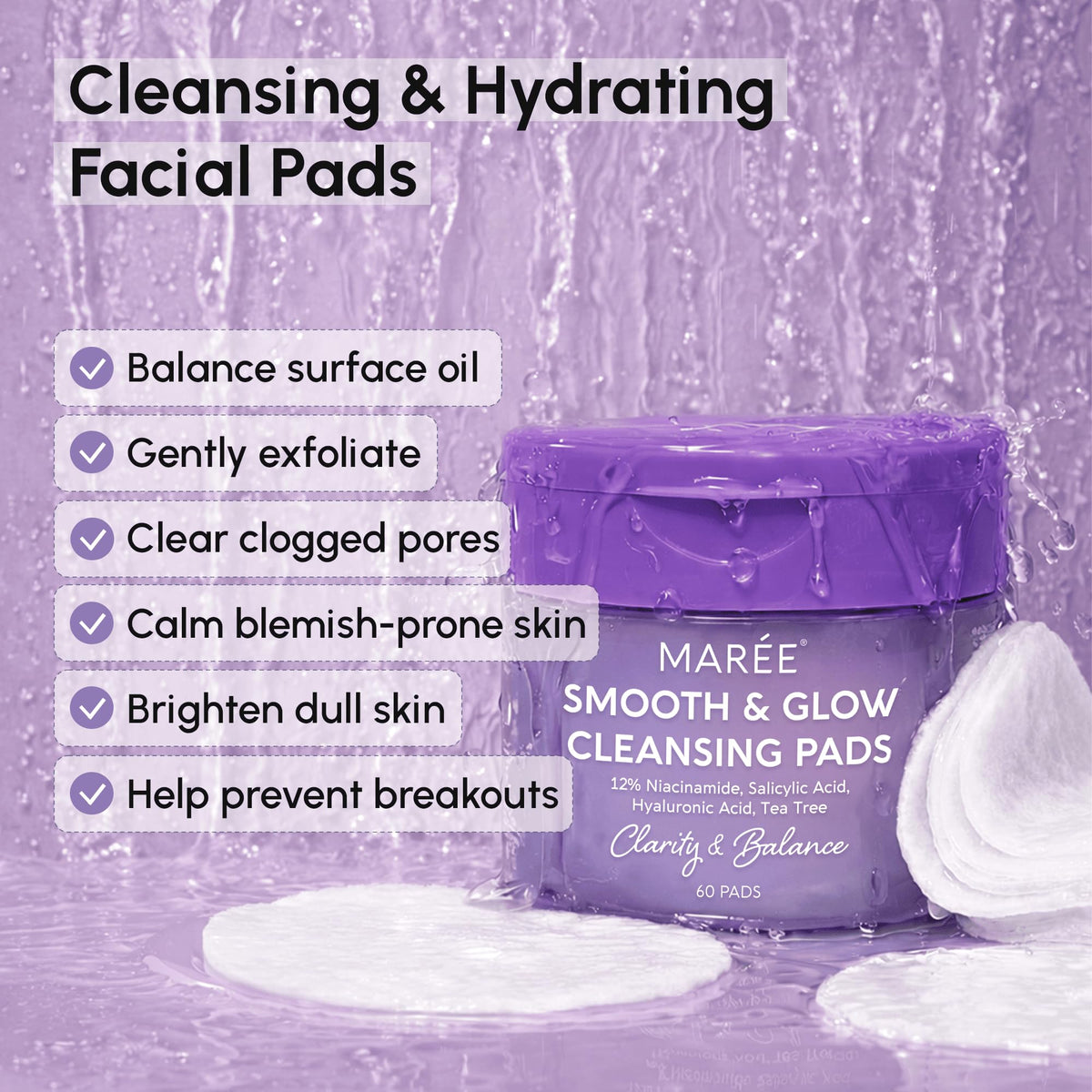 MAREE Niacinamide Toner Pads close-up of a pad