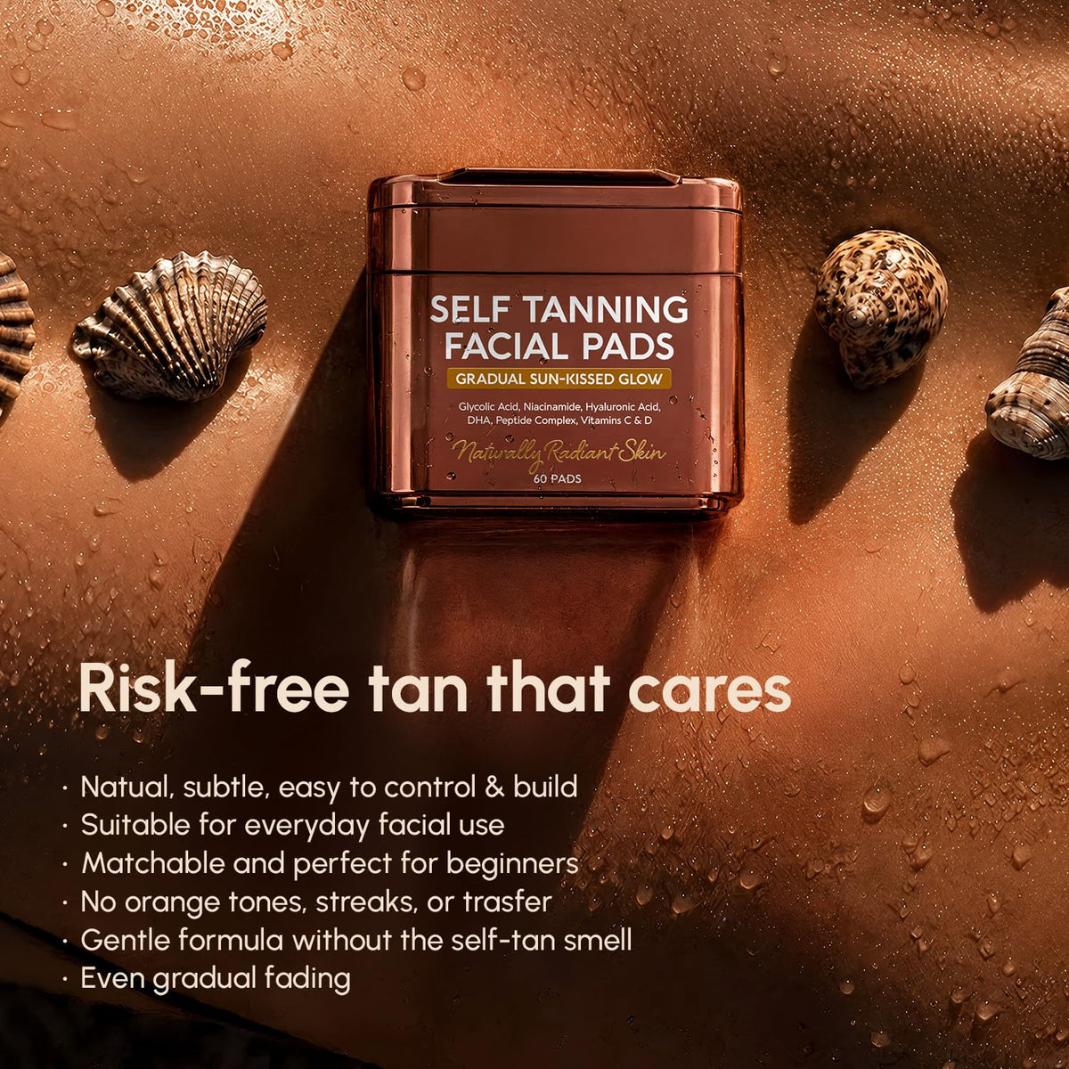 MAREE Self Tanning Facial Pads on a bathroom counter