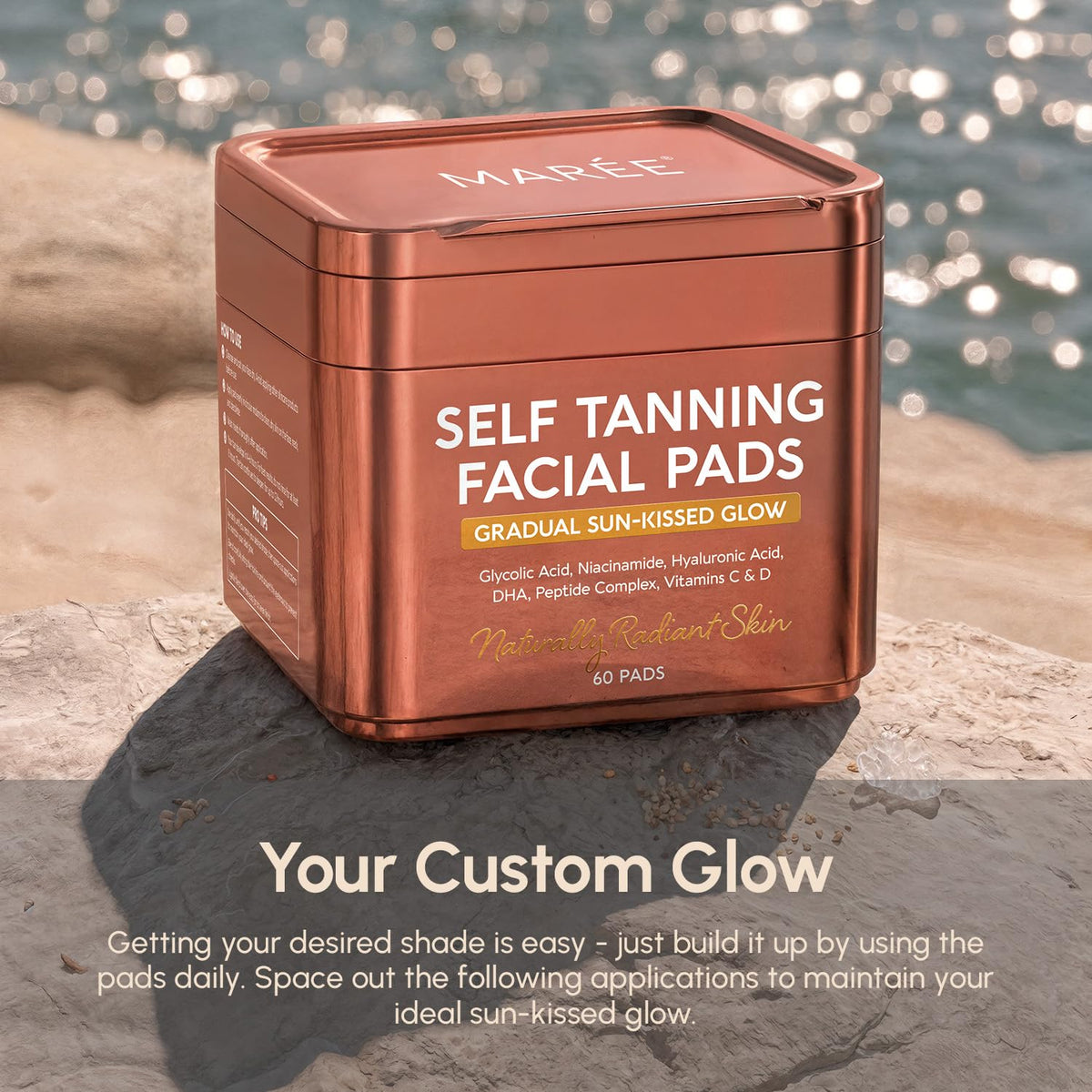 MAREE Self Tanning Facial Pads with a glowing complexion
