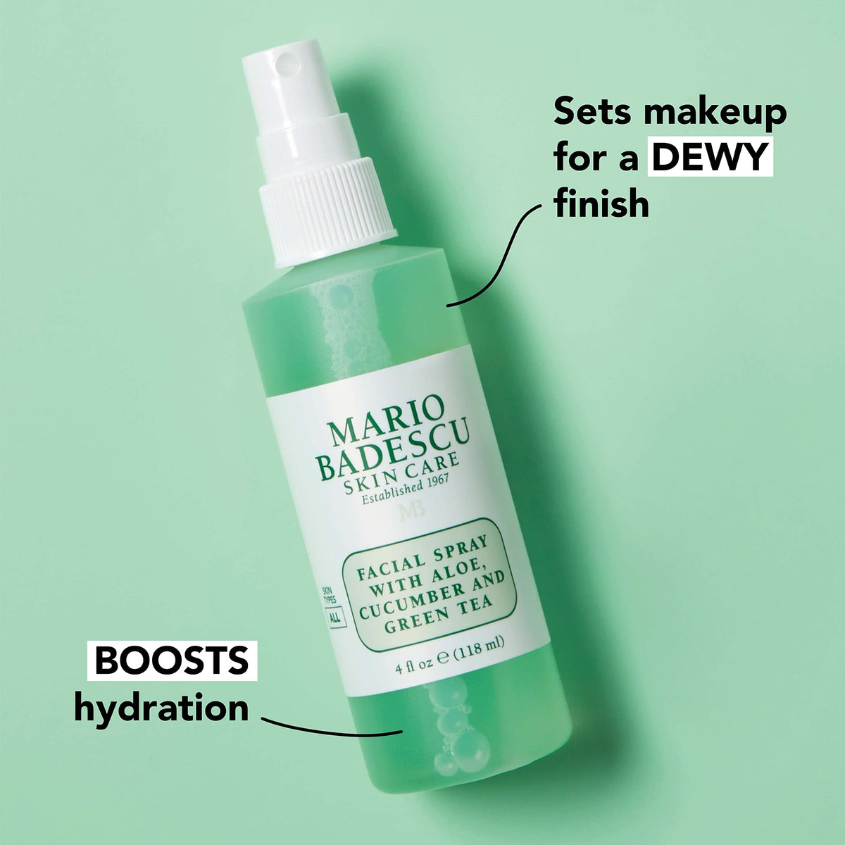 Mario Badescu Facial Spray bottle with green tea background