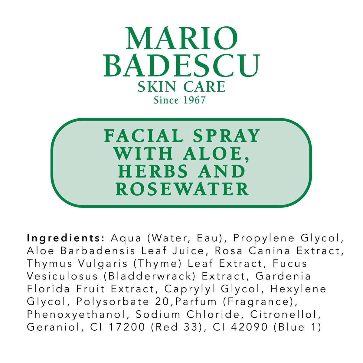 Mario Badescu Facial Spray with Aloe, Herbs and Rose Water ingredients overview