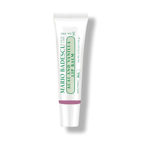 Mario Badescu lip balm tube with ingredients displayed