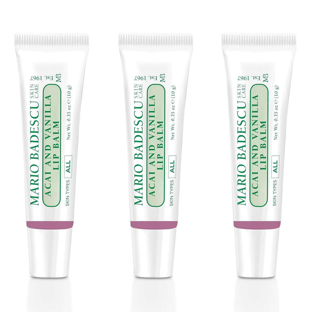 Mario Badescu Moisturizing Acai and Vanilla Lip Balm 3 Pack front view