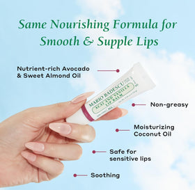 Mario Badescu Moisturizing Acai and Vanilla Lip Balm application on lips
