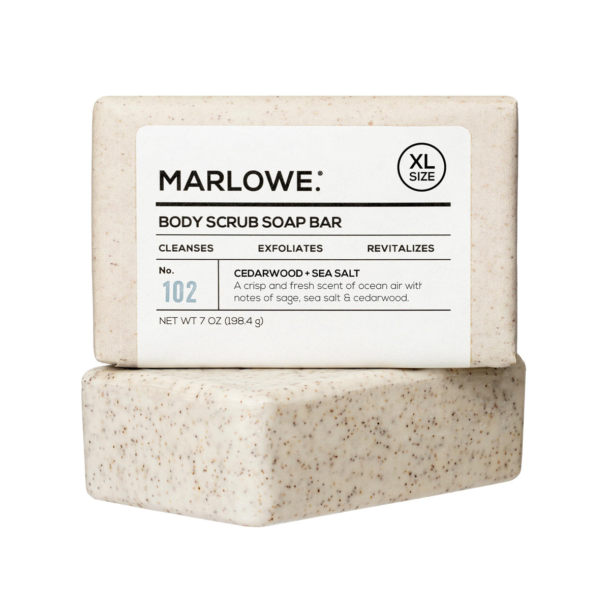 MARLOWE. Body Scrub Soap Bar 7 oz in Cedarwood & Sea Salt