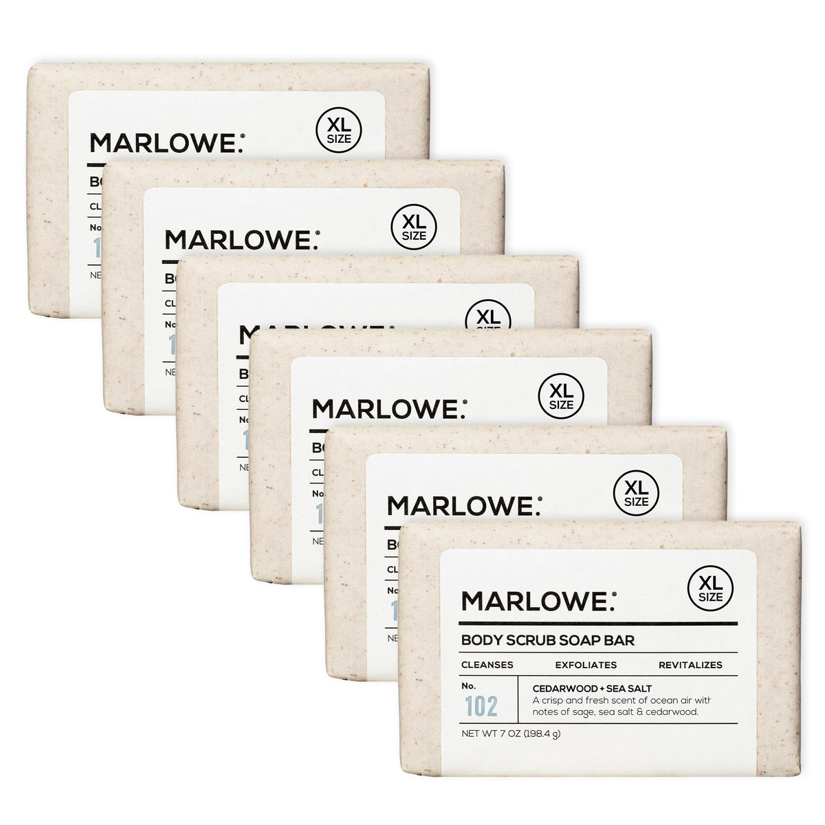 MARLOWE. Body Scrub Soap Bar front view with cedarwood scent