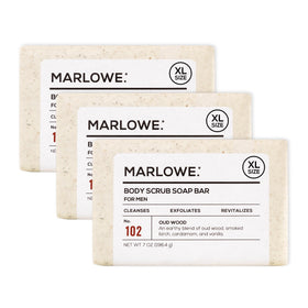 MARLOWE. Body Scrub Soap Bar in Oud Wood, front view