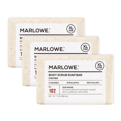 MARLOWE. Body Scrub Soap Bar in Oud Wood, front view