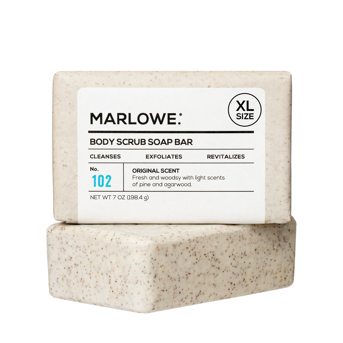 MARLOWE. Body Scrub Soap Bar in Sage + Fir, front view
