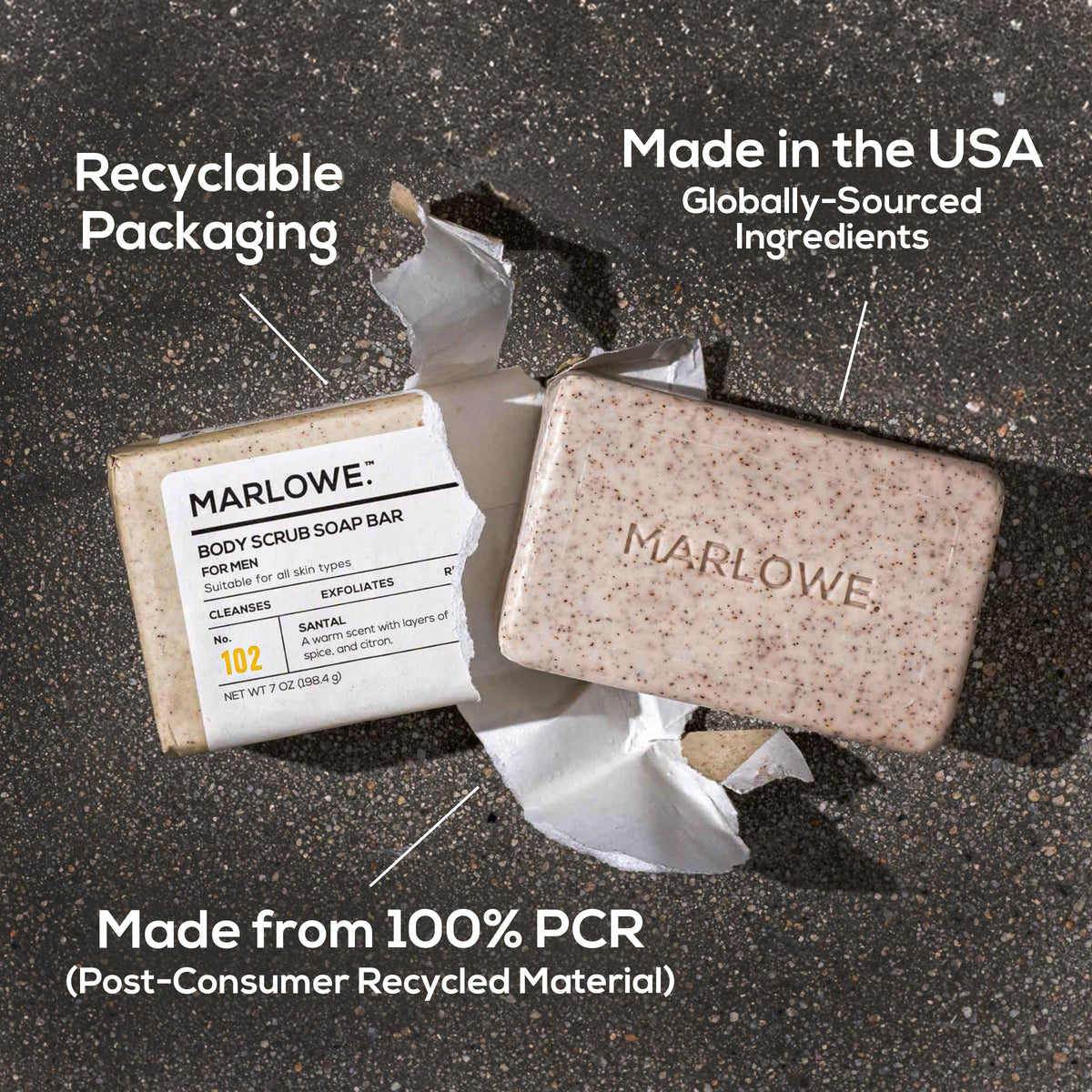 MARLOWE. Body Scrub Soap Bar Santal in a shower setting