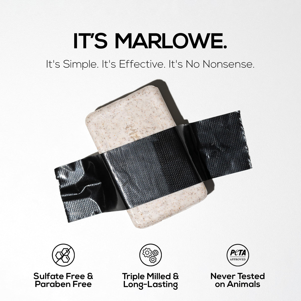 MARLOWE. Body Scrub Soap Bar with ingredients list
