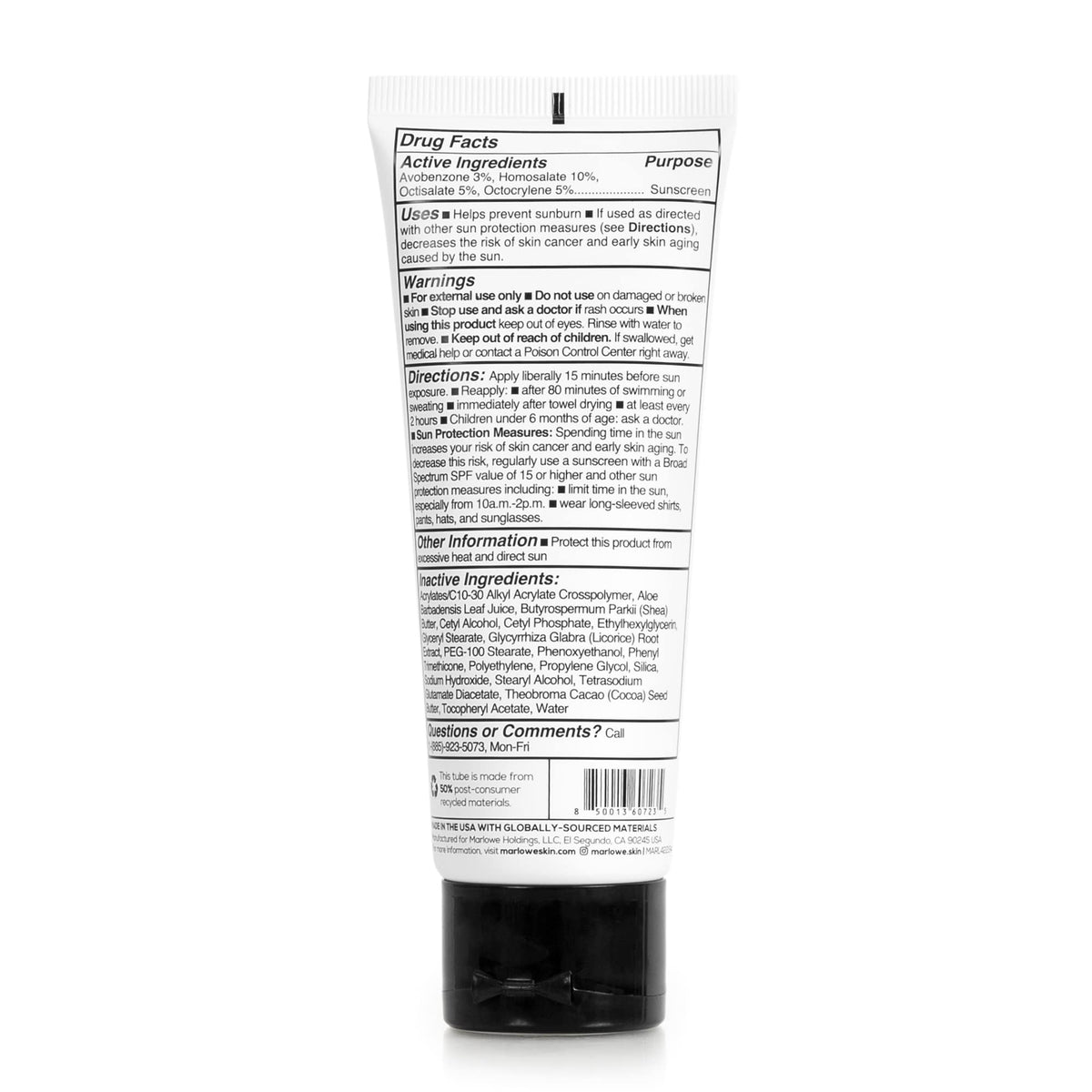 MARLOWE. Face Moisturizer SPF 50 packaging details