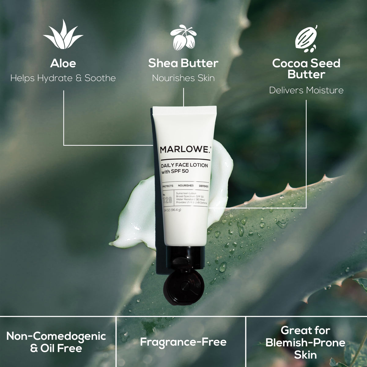 MARLOWE. Face Moisturizer SPF 50 with Aloe Vera and Shea Butter