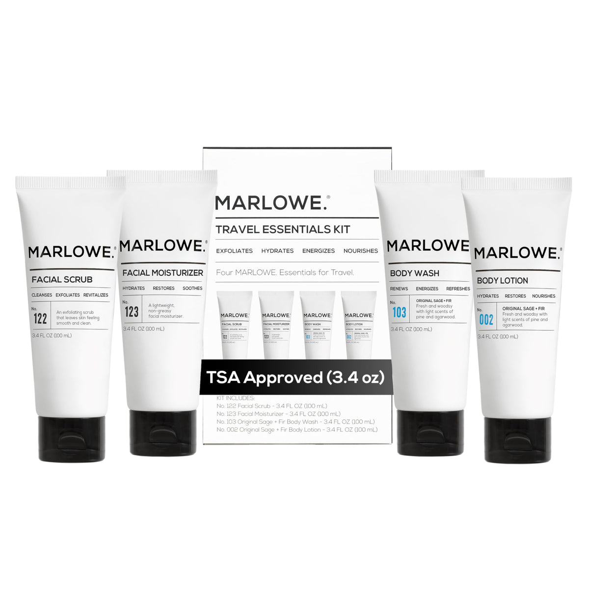 MARLOWE. Men's Travel Kit packaging front view