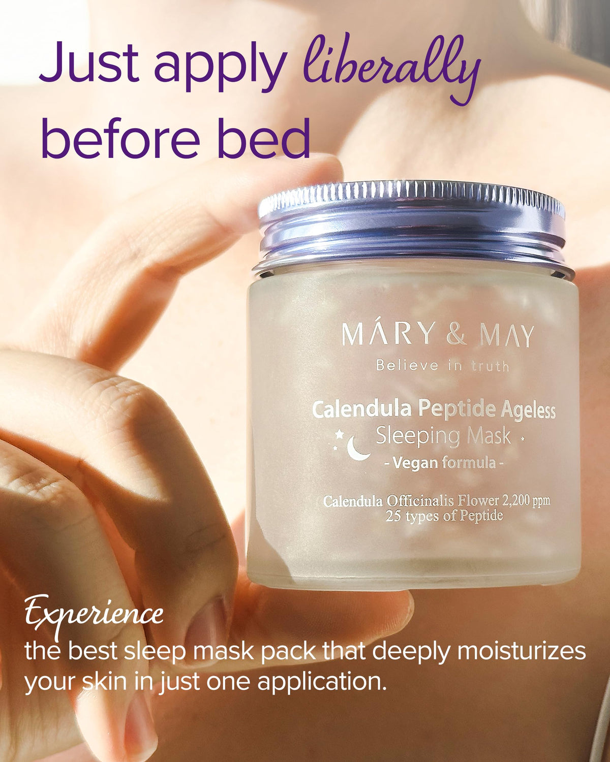 Mary&May Vegan Calendula Peptide Overnight Gel Mask application on skin