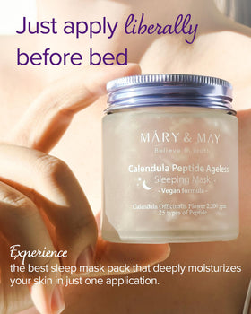 Mary&May Vegan Calendula Peptide Overnight Gel Mask application on skin