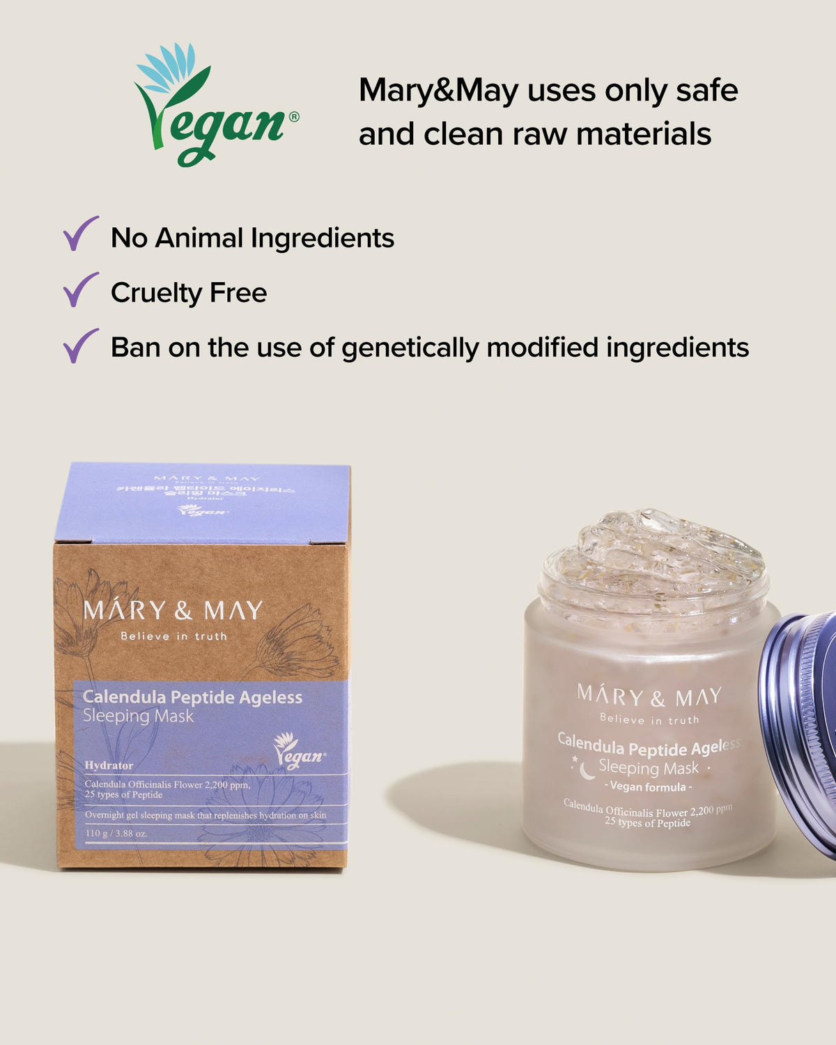 Mary&May Vegan Calendula Peptide Overnight Gel Mask in bathroom setting