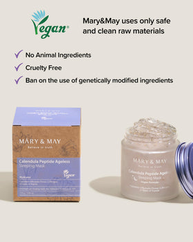Mary&May Vegan Calendula Peptide Overnight Gel Mask in bathroom setting