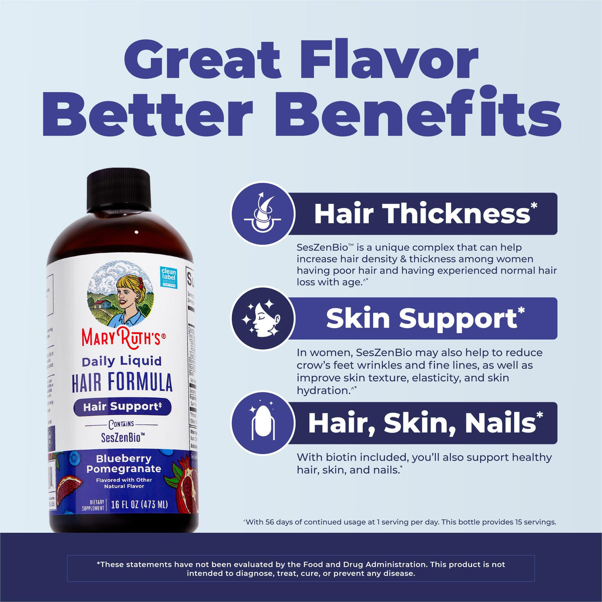 MARYRUTH'S Daily Liquid Hair Formula liquid in a glass