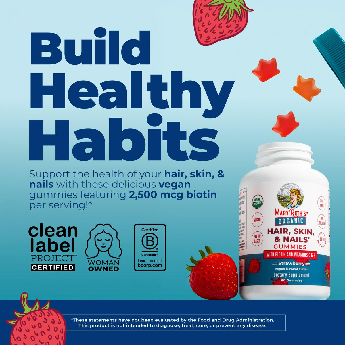 MARYRUTH'S Organic Hair Skin and Nail Vitamins gummies close-up