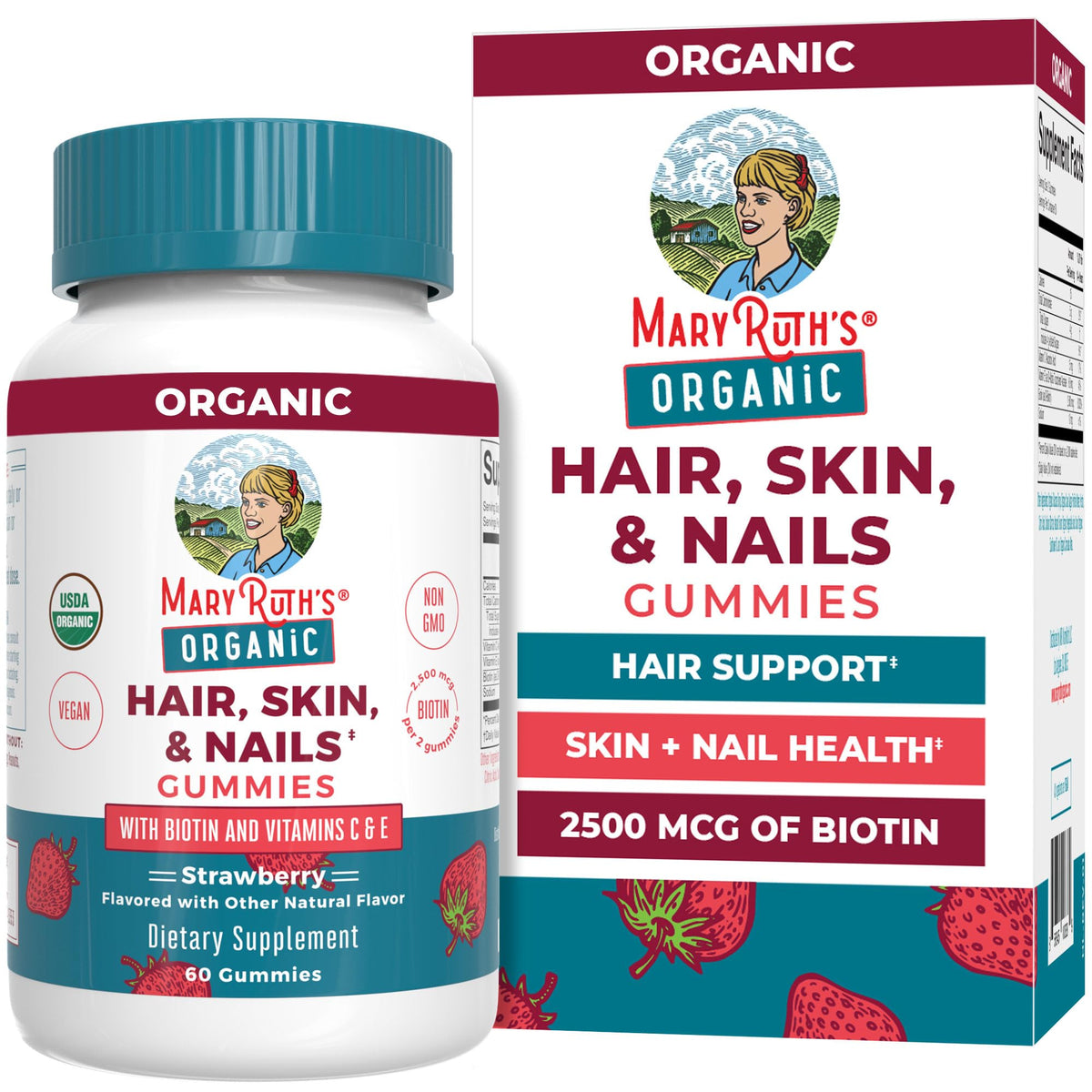 MARYRUTH'S Organic Hair Skin and Nail Vitamins gummy bottle front view