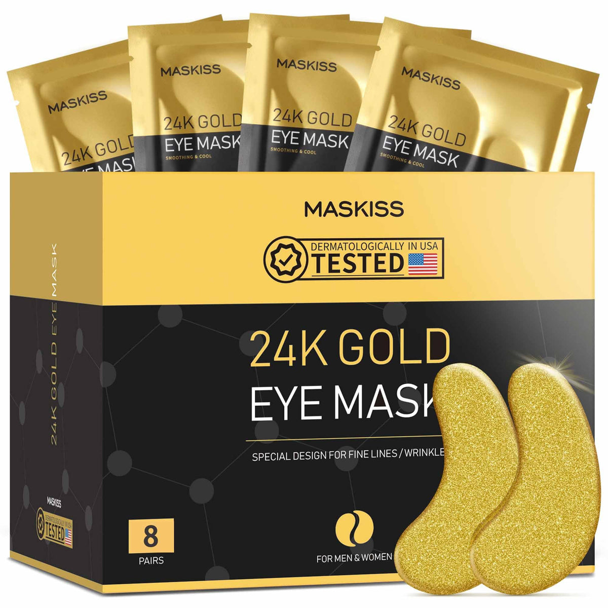 Maskiss 24k Gold Under Eye Patches front view with packaging