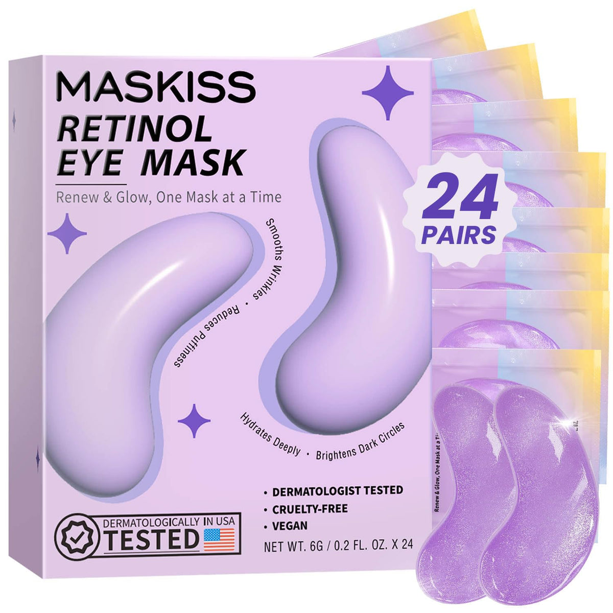 Maskiss Retinol Under Eye Patches lavender packaging front view