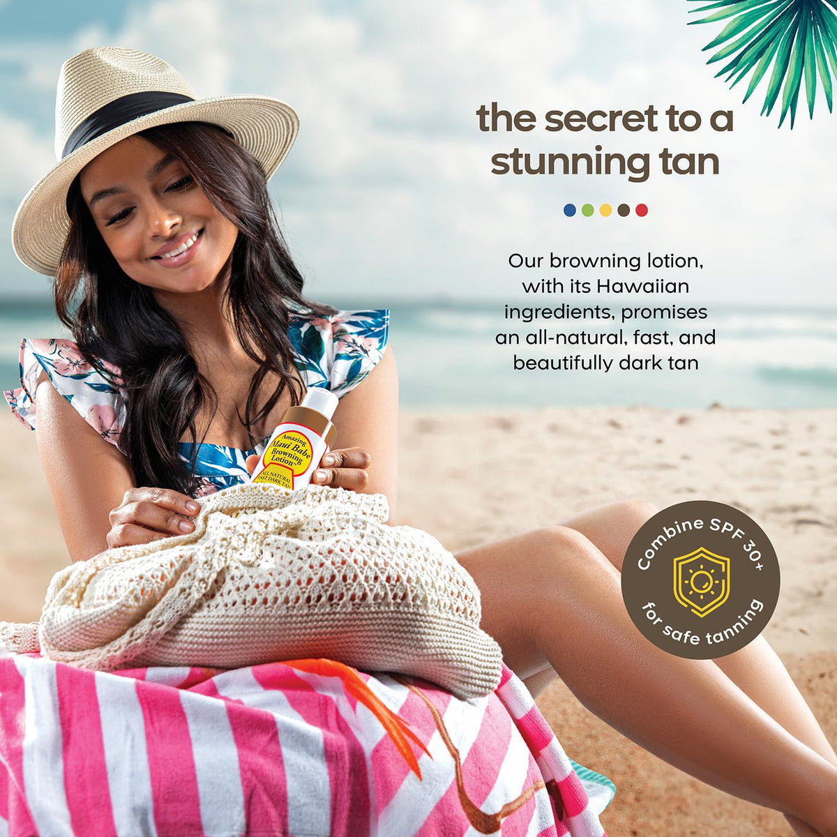 Maui Babe Browning Lotion with summer accessories