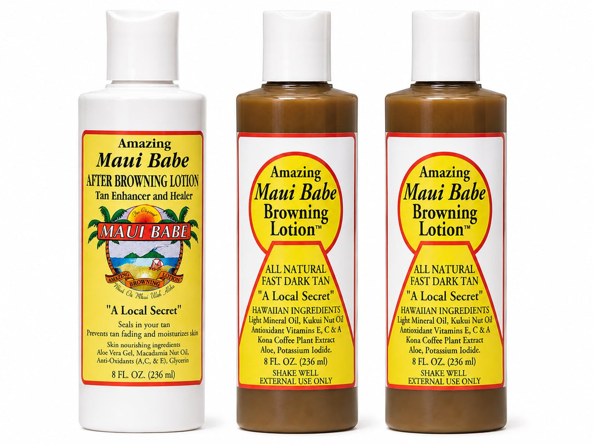 Maui Babe Tanning Pack with 2 Browning Lotions and 1 After Lotion front view