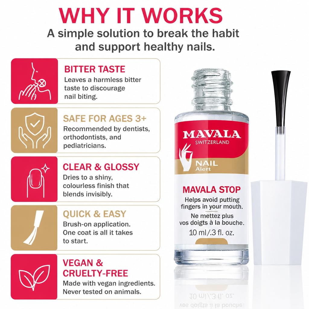 MAVALA Stop Nail Polish on a table with nail care items