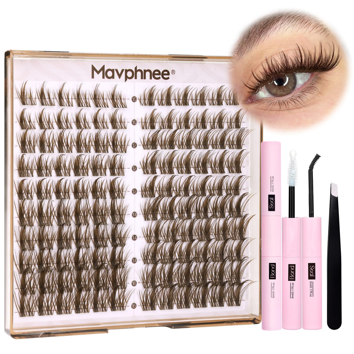 Mavphnee Brown Lash Clusters Kit packaging front view