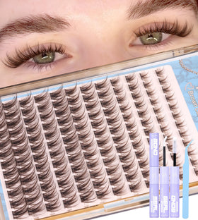 Mavphnee Brown Lash Clusters Kit with 144 pieces and adhesive